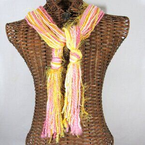 Pink Gold String Scarf 66" Winter Strands of Yarn Wash Dry OOAK USA Handmade